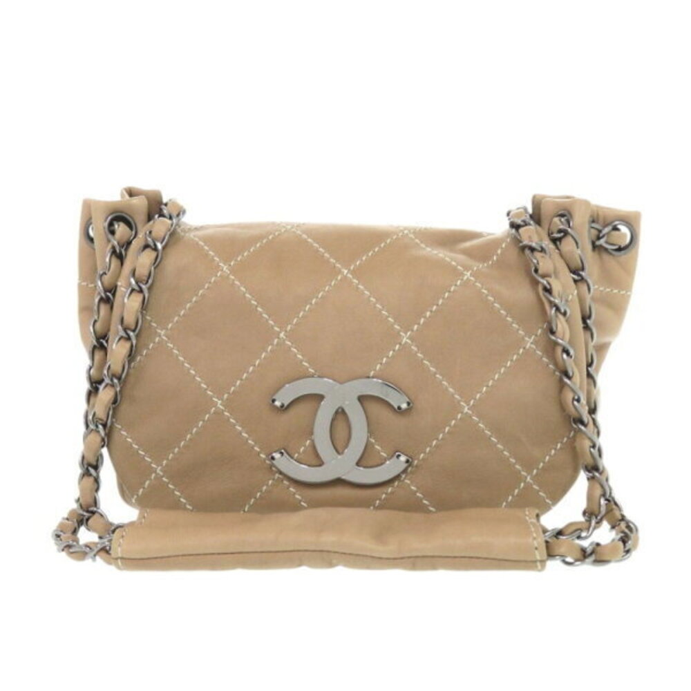 Chanel Wild Stitch Coco Mark chain shoulder bag beige lambskin